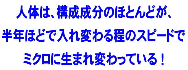 人体は、構成成分のほとんどが、半年ほどで入れ変わる程のスピードでミクロに生まれ変わっている ！